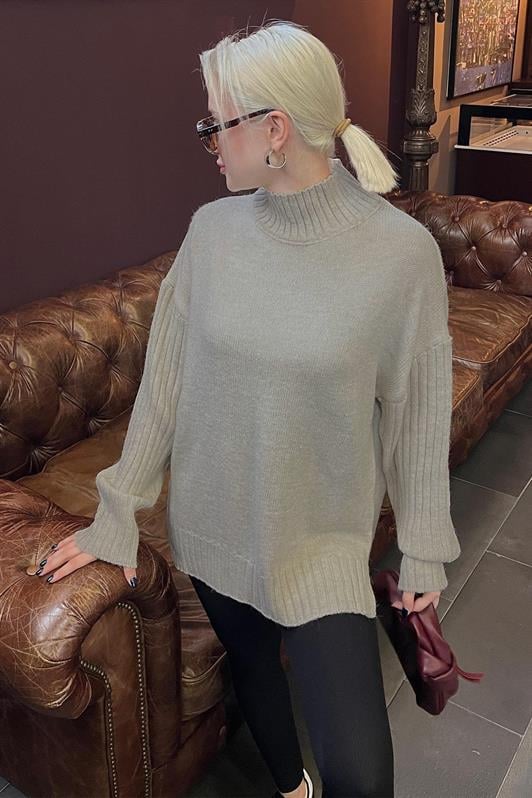 MDX Beige Half Fisherman Collar Detailed Women's Sweater MG2156 - Dinslaken
