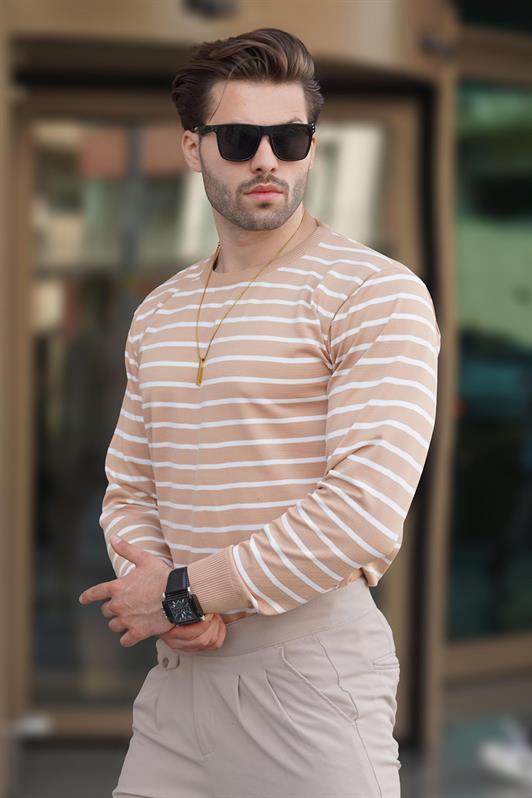 MDX Camel Bicycle Neck Striped Sweater 7241 - Williamsburg
