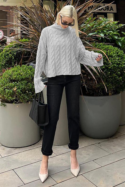 MDX Gray Fisherman Collar Knitted Sweater MG2172 - Girona