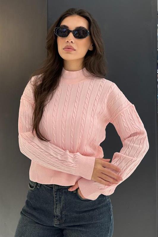 MDX Pink Half Fisherman Collar Braided Knit Women's Sweater MG2257 - Andújar
