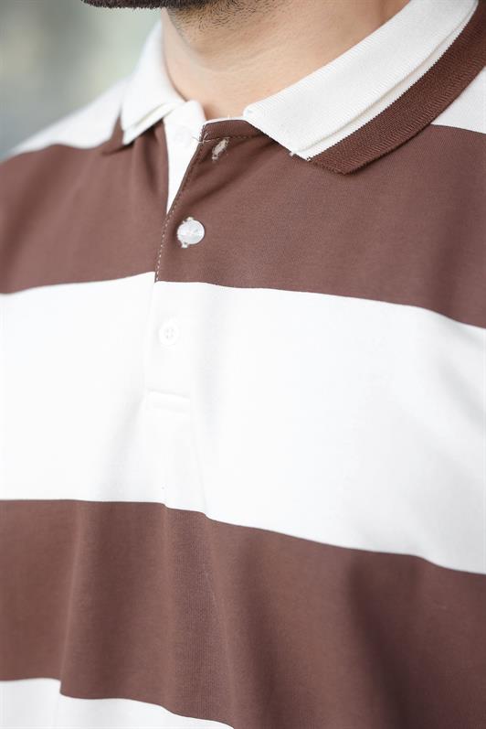 MDX Brown Striped Polo Neck Men's Sweater E7173 - Ampelókipoi