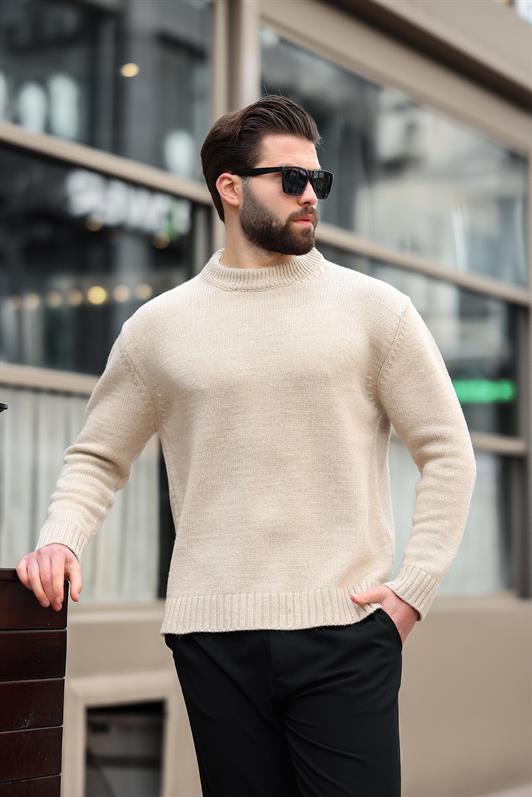 MDX Beige Bicycle Neck Overfit Men's Sweater E7402 - Orangetown