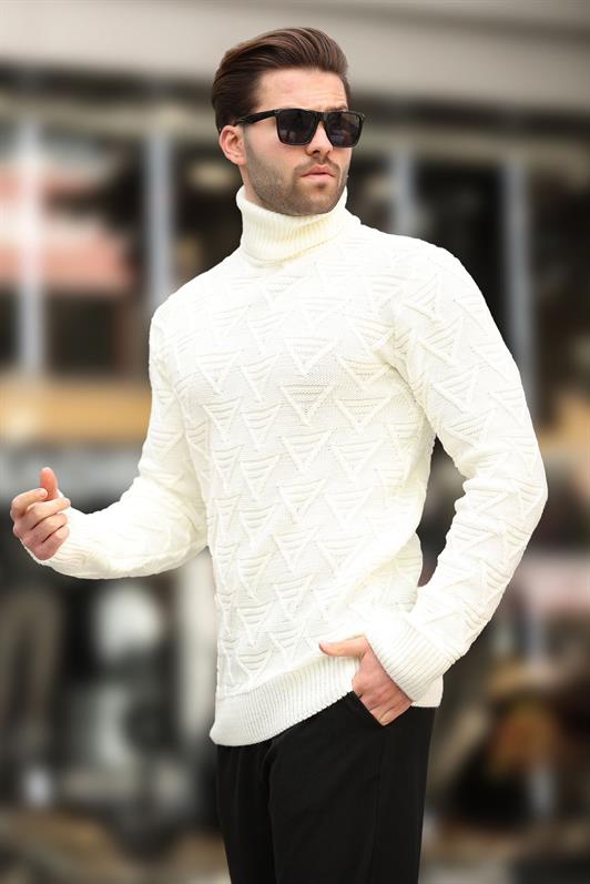MDX Ecru Fisherman Collar Patterned Men's Sweater E7292 - Delano