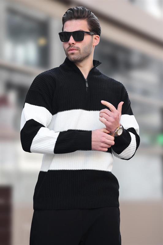 MDX Black Zip Neck Striped Men's Sweater E7272 - Kalamazoo