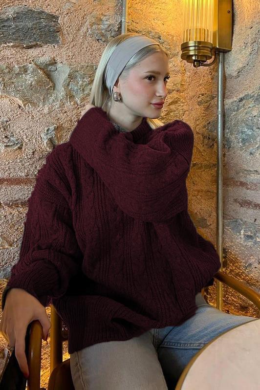 MDX Burgundy Bicycle Collar Knitted Sweater MG2009 - Hinesville