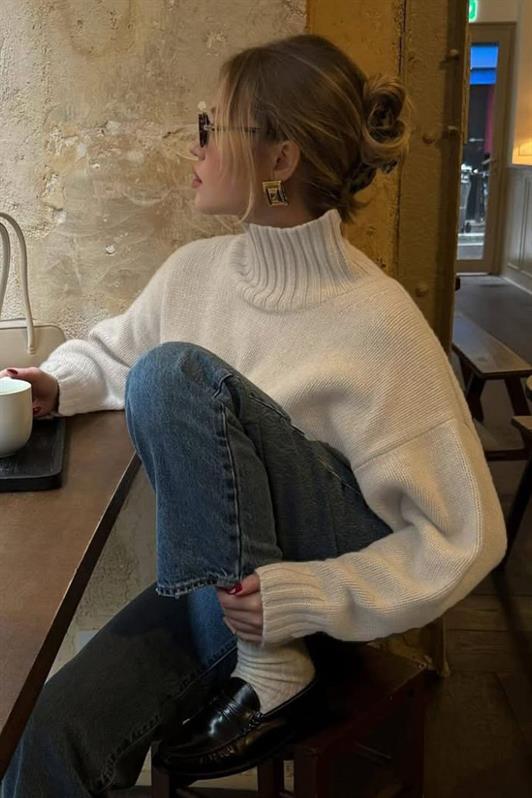 MDX Ekru Boğazlı Kadın Triko Kazak Mg2535 - Princeton