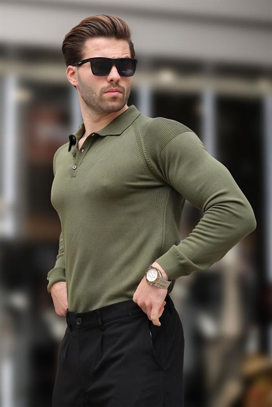 MDX Haki Polo Neck Ribbed Long Sleeve Sweater E7264 - Skokie
