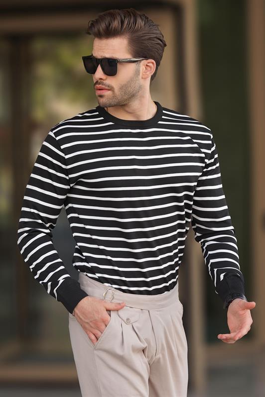MDX Black Bicycle Collar Striped Sweater 7241 - Fair Lawn
