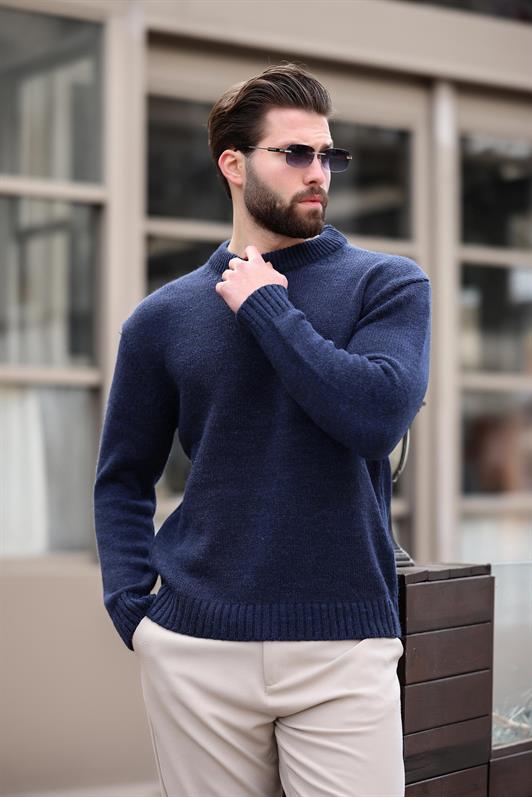 MDX Navy Blue Bicycle Collar Oversized Men's Sweater E7402 - Valle Hermoso