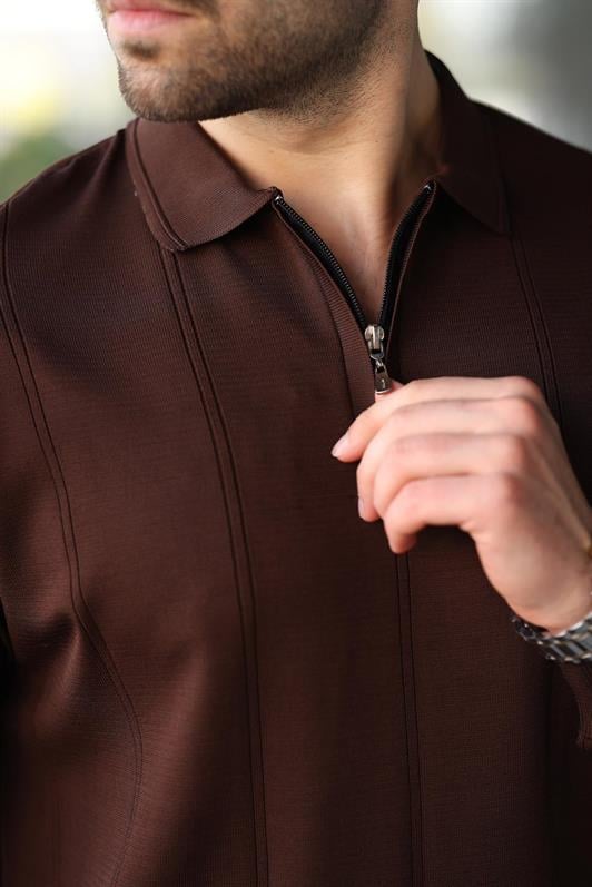 MDX Brown Polo Neck Zippered Men's Sweater E7427 - Santiago Juxtlahuaca