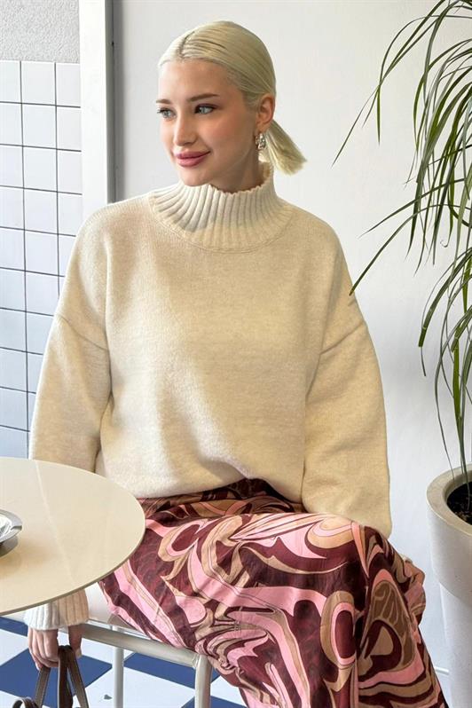 MDX Ekru Boğazlı Kadın Triko Kazak Mg2535 - Princeton