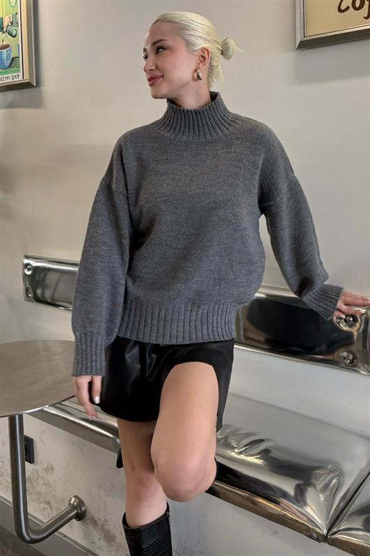 MDX Antrasit Boğazlı Kadın Triko Kazak Mg2535 - Saarlouis