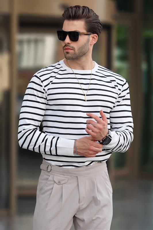 MDX White Bicycle Collar Striped Sweater 7241 - Ivano-Frankivsk