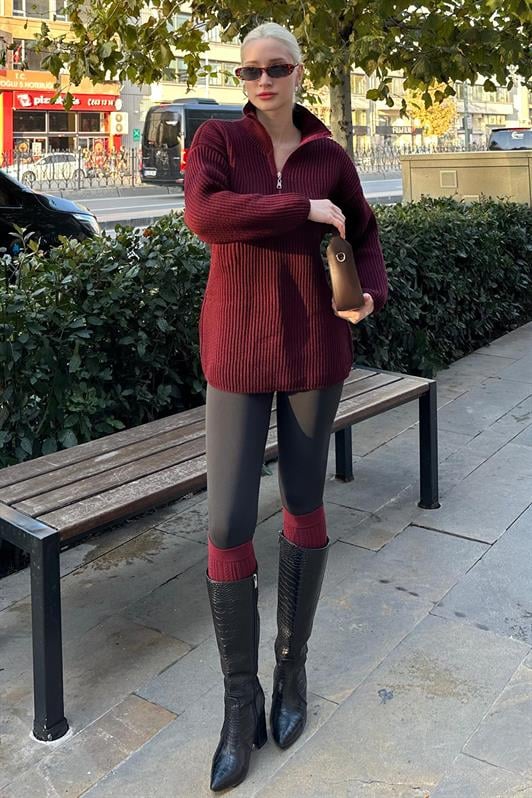 MDX Burgundy Zip Neck Basic Sweater MG1960 - West Allis