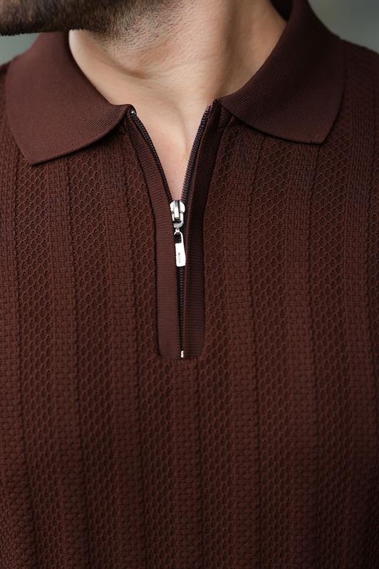 MDX Brown Half-Zip Polo Neck Sweater E7426 - Melchor Ocampo