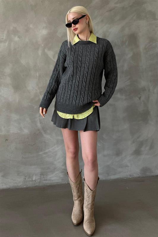 MDX Anthracite Fisherman Collar Braided Knit Sweater Mg2336 - El Pueblito