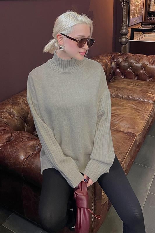 MDX Beige Half Fisherman Collar Detailed Women's Sweater MG2156 - Dinslaken