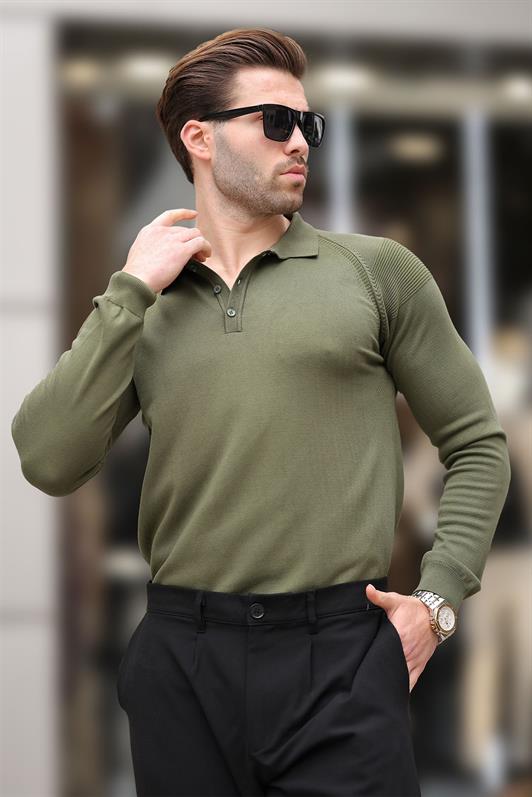 MDX Haki Polo Neck Ribbed Long Sleeve Sweater E7264 - Skokie