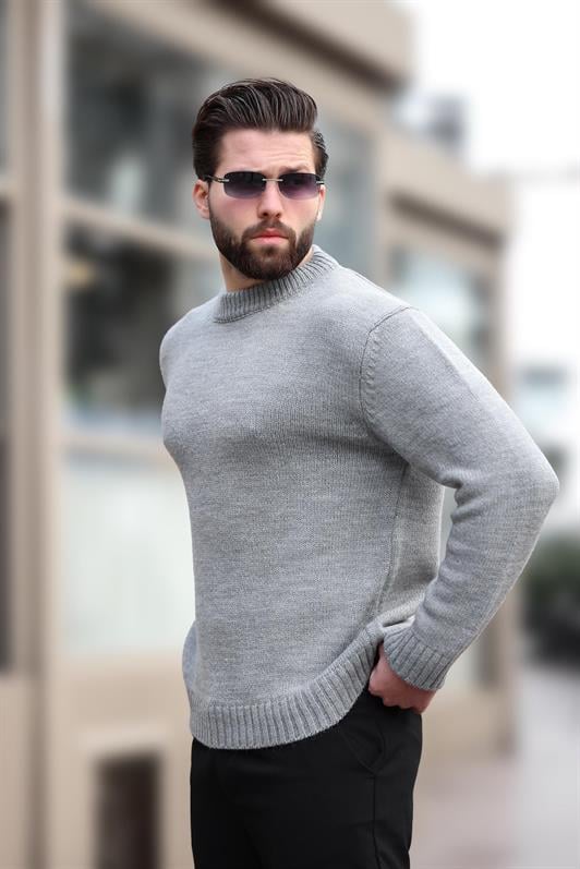 MDX Gray Bike Collar Overfit Men's Knit Sweater E7402 - Majadahonda