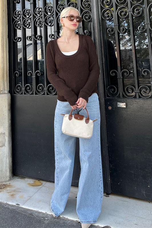 MDX Brown Bicycle Neck Basic Knit Sweater MG2189 - Molfetta