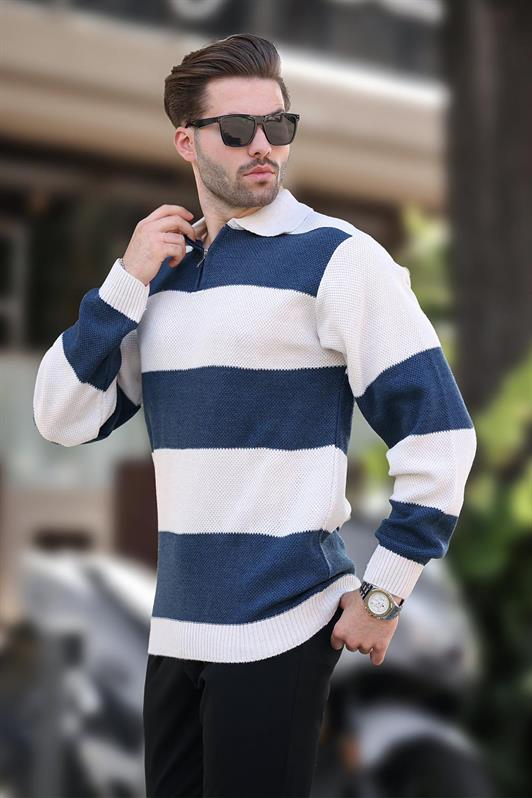 MDX Beige Zip Neck Color Block Long Sleeve Sweater 7280 - Zweibrücken