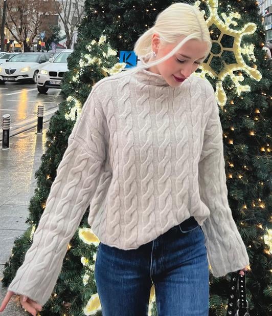 MDX Beige Fisherman Collar Knitted Sweater MG2172 - Baranavichy