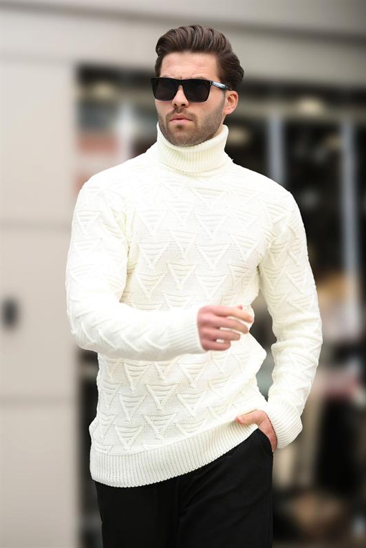 MDX Ecru Fisherman Collar Patterned Men's Sweater E7292 - Delano