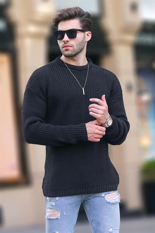 MDX Black Bicycle Collar Long Sleeve Knit Sweater 7246 - Coyotepec