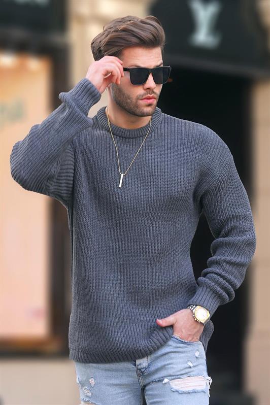 MDX Anthracite Bicycle Collar Long Sleeve Knitted Sweater 7246 - Edison