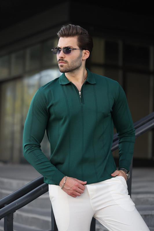 MDX Oil Green Polo Neck Zippered Men's Sweater E7427 - Springfield