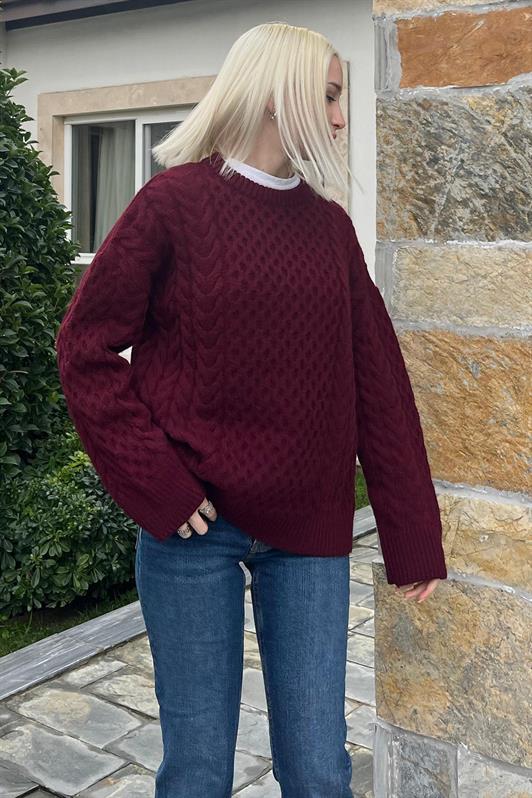 MDX Burgundy Bicycle Neck Knitted Sweater MG2262 - Wichita Falls