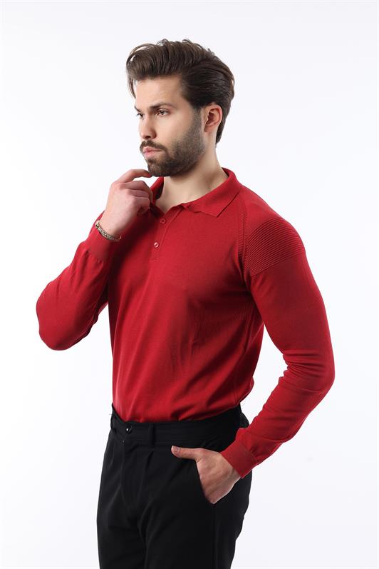 MDX Red Polo Neck Textured Long Sleeve Sweater E7264 - Barletta
