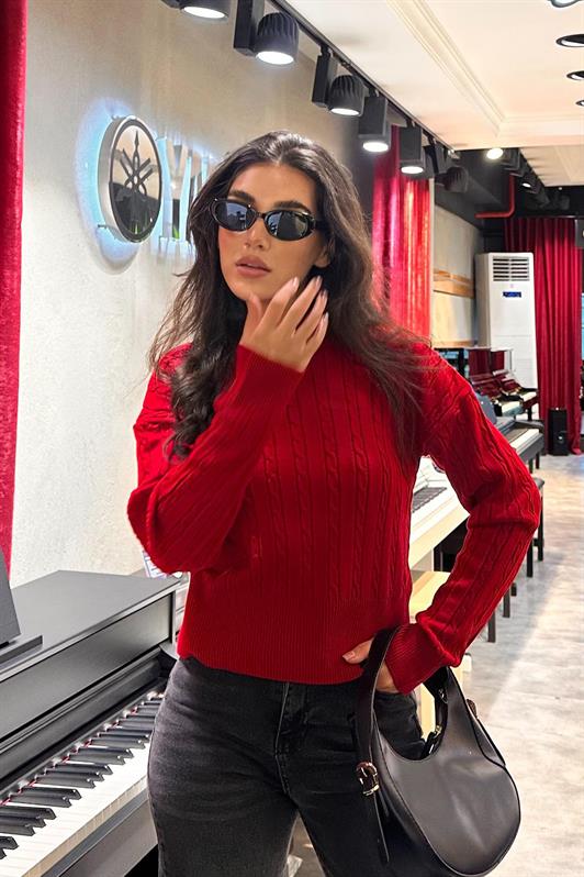 MDX Red Half Fisherman Collar Braided Knit Women's Sweater MG2257 - Ciampino
