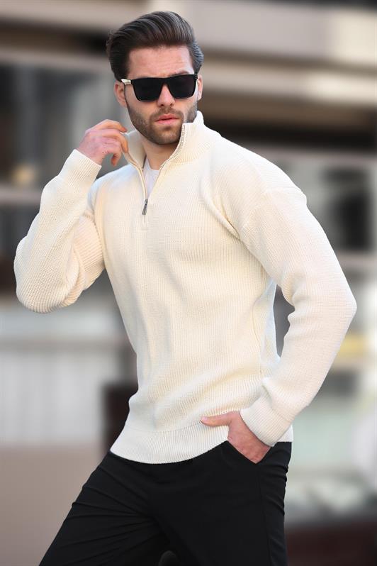 MDX Beige Zip Neck Sweater for Men E7295 - Visalia