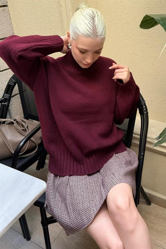 MDX Bordo Boğazlı Kadın Triko Kazak Mg2535 - Guaynabo