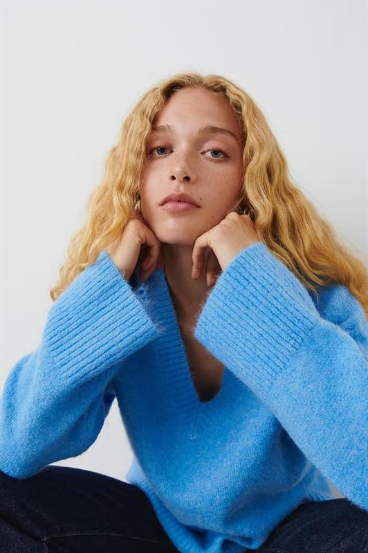 MDX Blue V-Neck Oversized Women's Sweater MG2149 - Albufeira