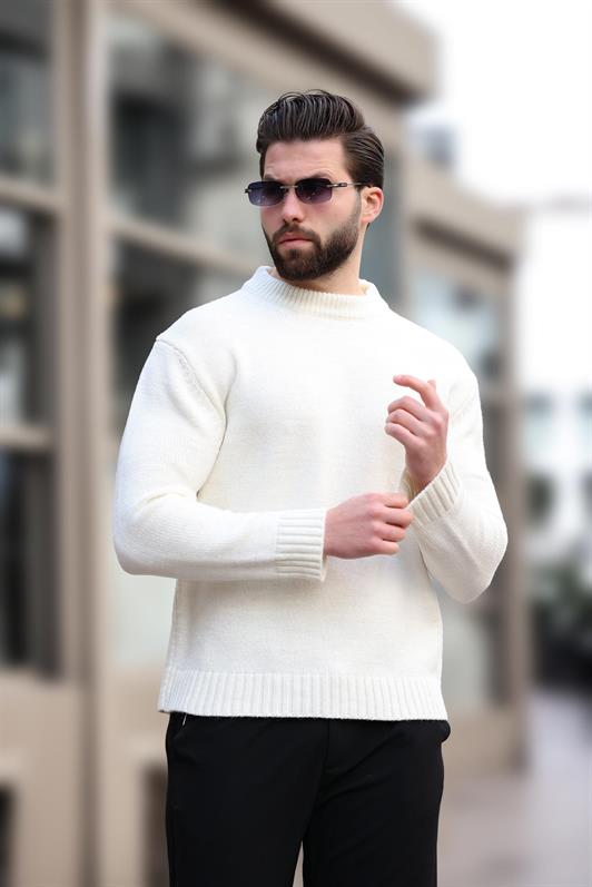 MDX Ecru Bicycle Neck Overfit Men's Knit Sweater E7402 - Jaén
