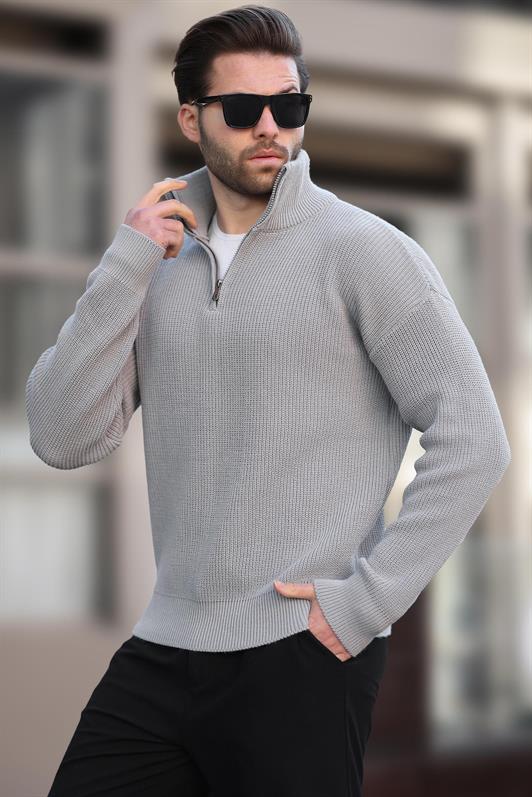 MDX Gray Zip Neck Men's Sweater E7295 - Brandon