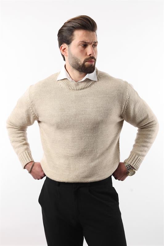 MDX Beige Bicycle Neck Overfit Men's Sweater E7402 - Orangetown