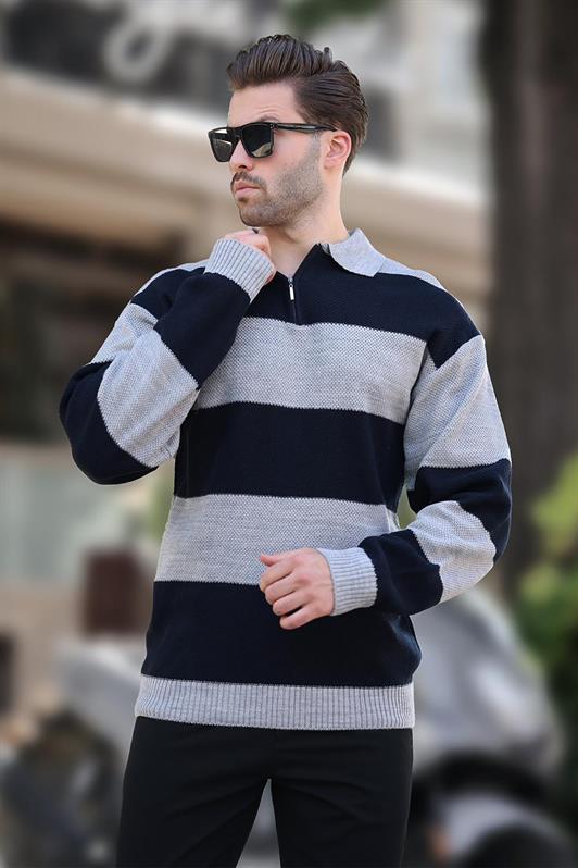 MDX Gray Zip Neck Color Block Long Sleeve Sweater 7280 - Freehold
