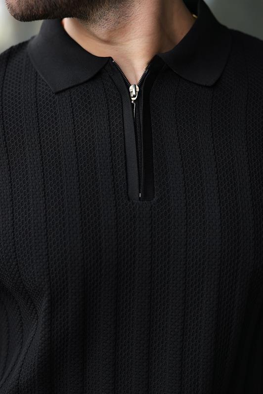 MDX Black Half Zip Polo Neck Sweater E7426 - Ródos