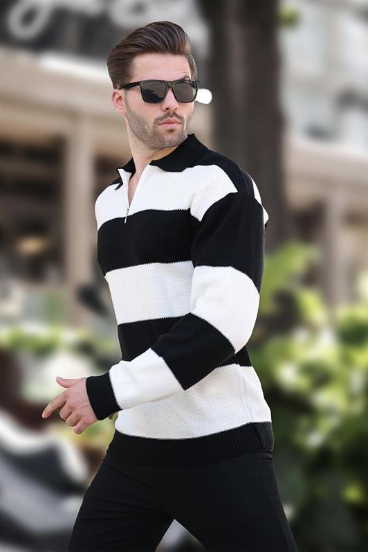 MDX Black Zip Neck Color Block Long Sleeve Sweater 7280 - Jupiter