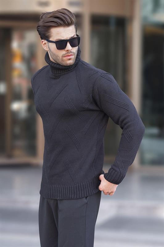 MDX Black Turtleneck Long Sleeve Patterned Knit Sweater 7279 - Swindon