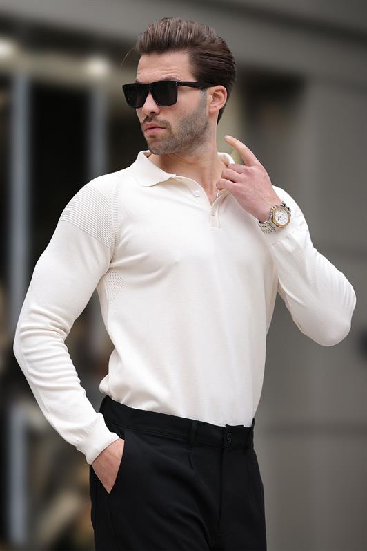 MDX White Polo Neck Textured Long Sleeve Sweater E7264 - Alchevsk