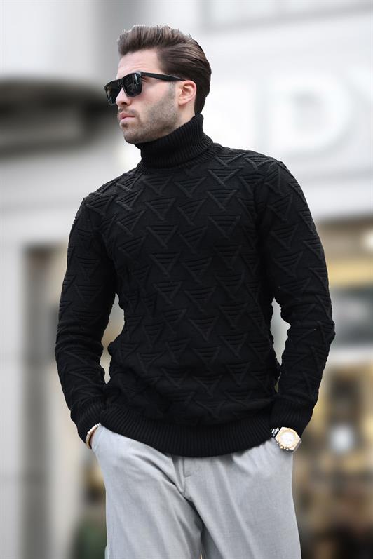 MDX Black Fisherman Collar Patterned Men's Sweater E7292 - Guilderland