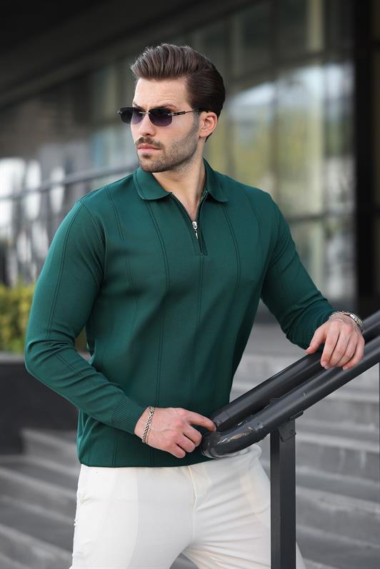 MDX Oil Green Polo Neck Zippered Men's Sweater E7427 - Springfield