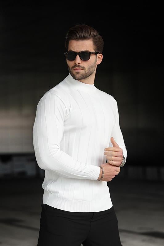 MDX White Half Fisherman Male Sweater E7423 - West Jordan