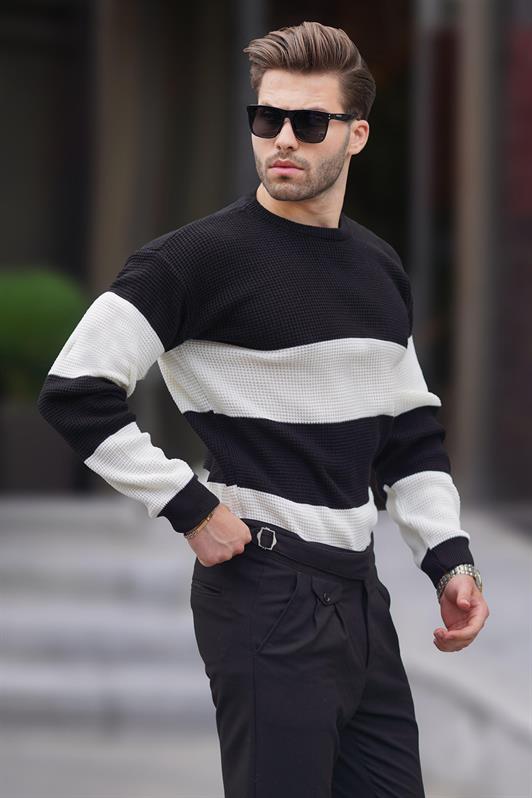 MDX Black Bicycle Collar Color Block Long Sleeve Knit Sweater 7236 - Coventry
