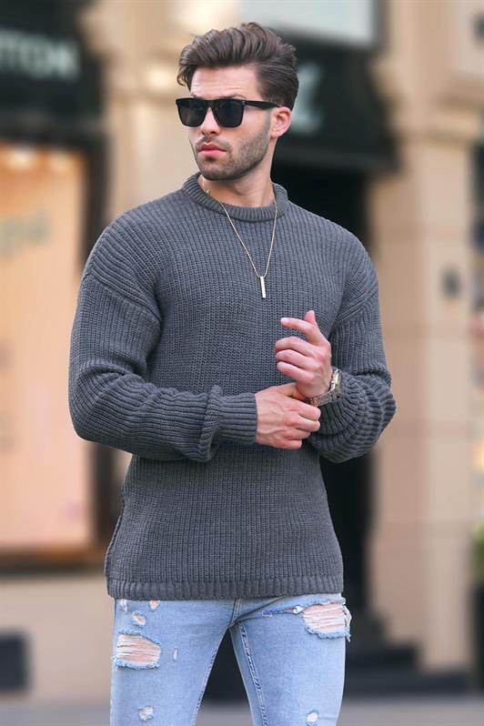 MDX Anthracite Bicycle Collar Long Sleeve Knitted Sweater 7246 - Edison
