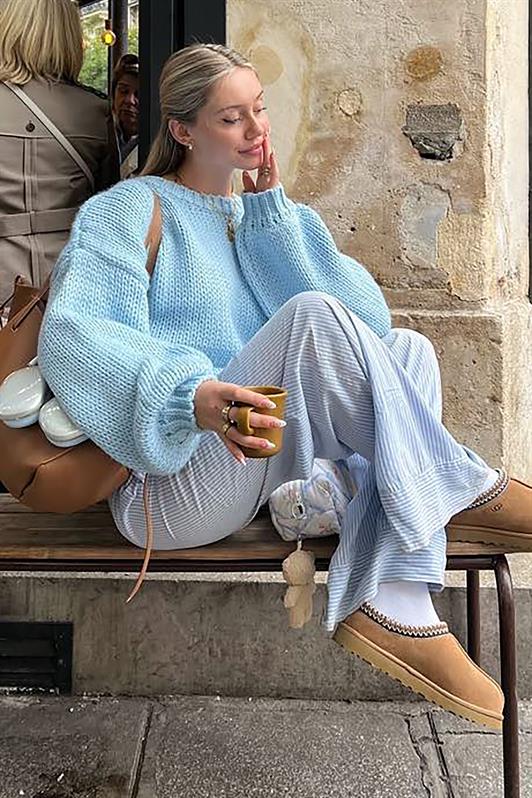 MDX Baby Blue Balloon Sleeve Comfortable Fit Women's Sweater MG2602 - Pico Rivera